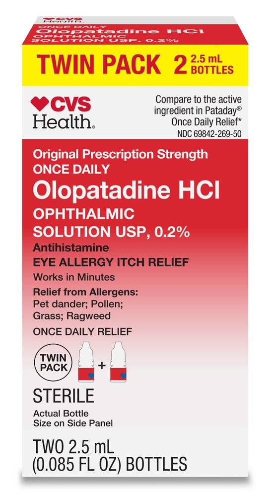 CVS Health Olopatadine HCl Eye Allergy Relief, Ophthalmic Solution USP, 0.2%, 2.5mL, Twin Pack