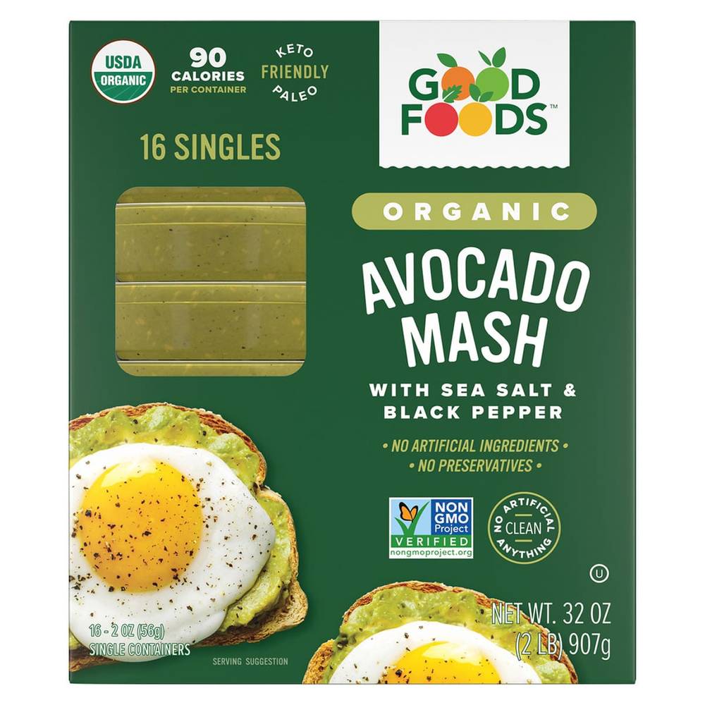 Good Foods Organic Avocado Mash, Sea Salt & Black Pepper, 2 oz, 16 count
