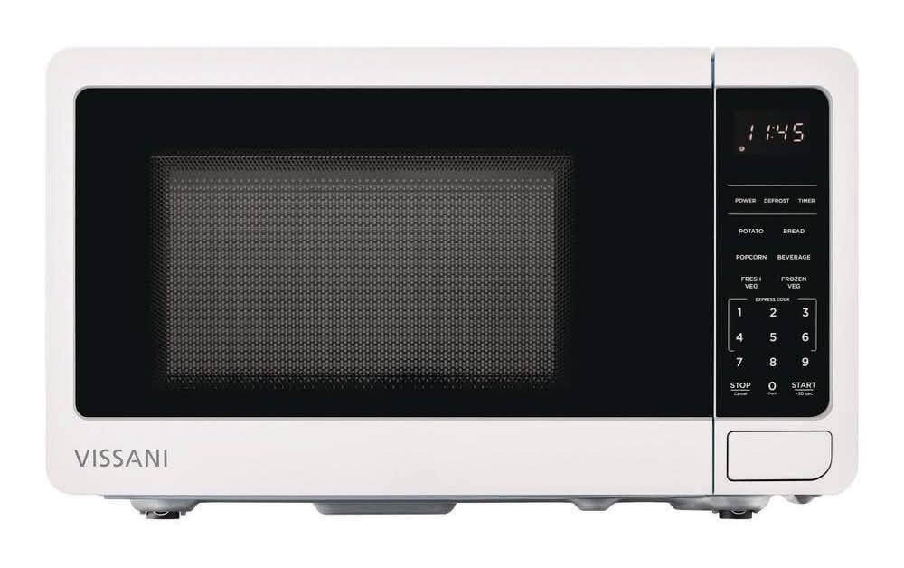 Vissani 0.7 Cu. Ft. Electric 700-W Countertop Microwave In White With Turntable, 6-Heating Functions, And 2-Step Lock System