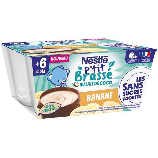 Nestle p'tit brasse au lait de coco banane 4x90g dès 6 mois
