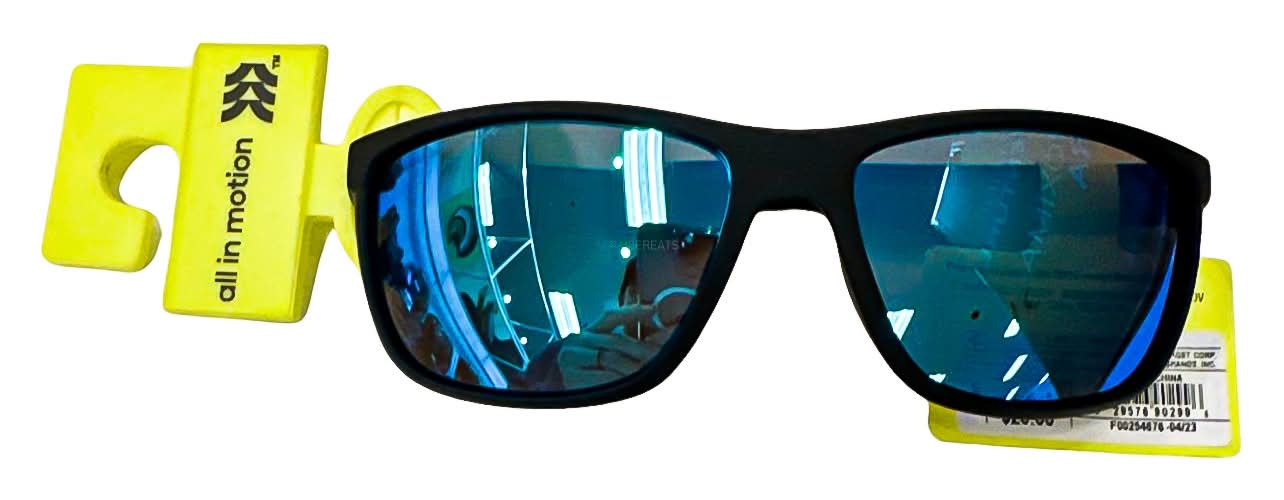 All In Motion Surfer Shade Rubberized Sunglasses With Mirrored Polarized Lenses, Men, Black