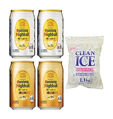 401738：角ハイ飲み比べ4本＋氷セット 1ｾｯﾄ / 2 Types Of Kaku Highball ×2 ＋ Ice