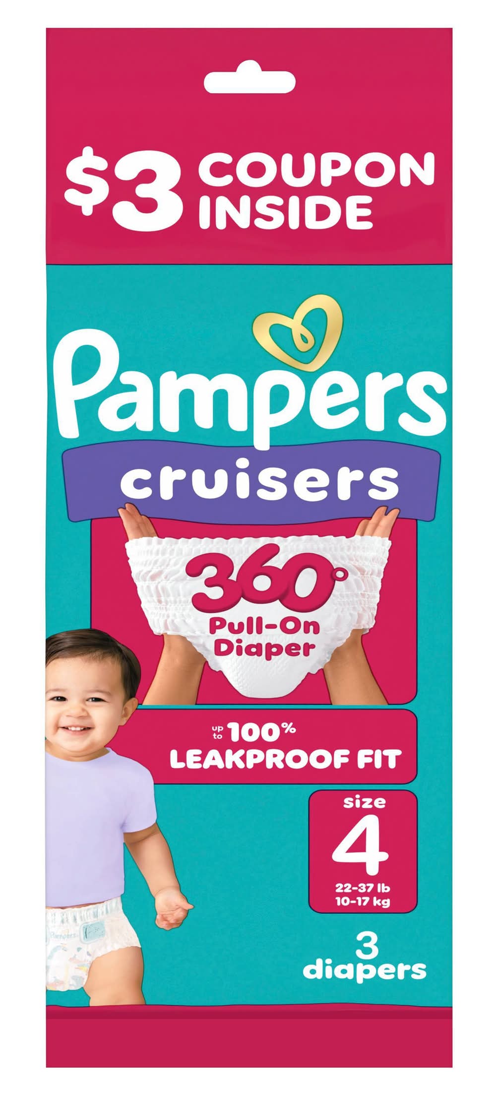 Pampers Cruisers 360 Pull on Disposable Diapers, Size 4 (3 ct)