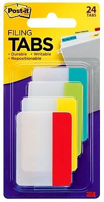 Post-It Notes Durable Filing Tabs 2-inch Solid Assorted Primary Colors
