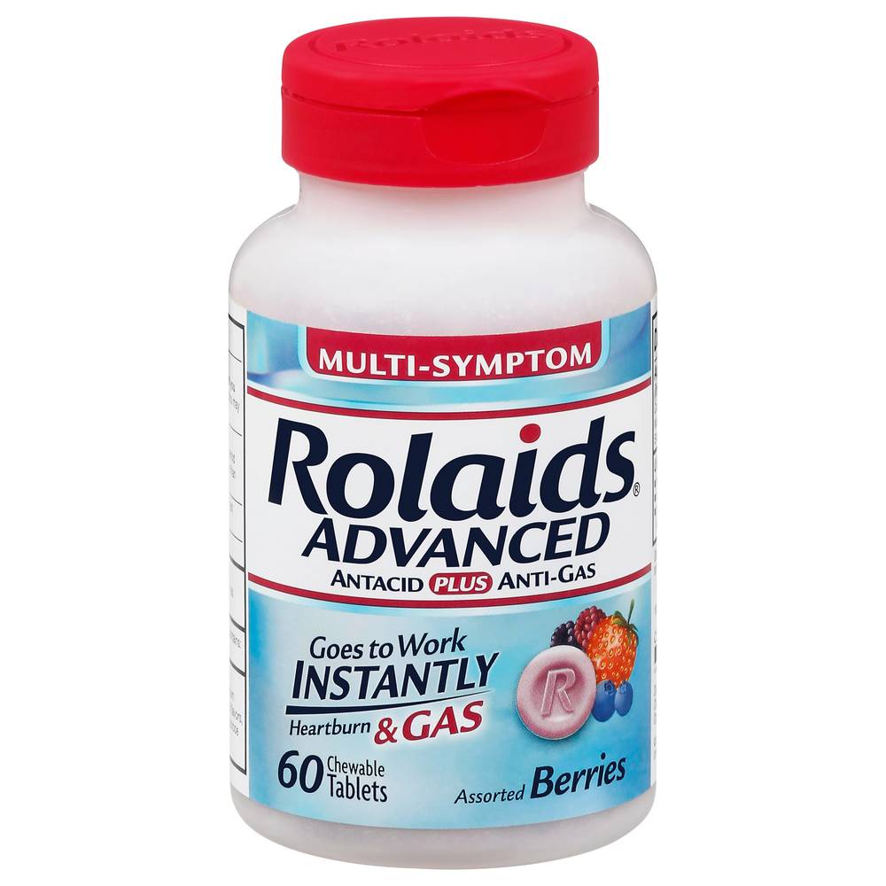 Rolaids Advanced Antacid Plus Anti-Gas Chewable Tablets, Assorted Berries (8 oz, 60 ct)