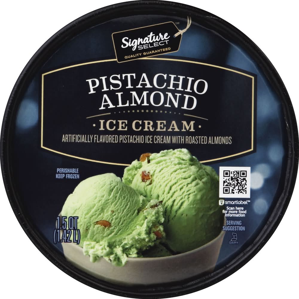 Signature Select Ice Cream, Pistachio Almond (1.5 qt)