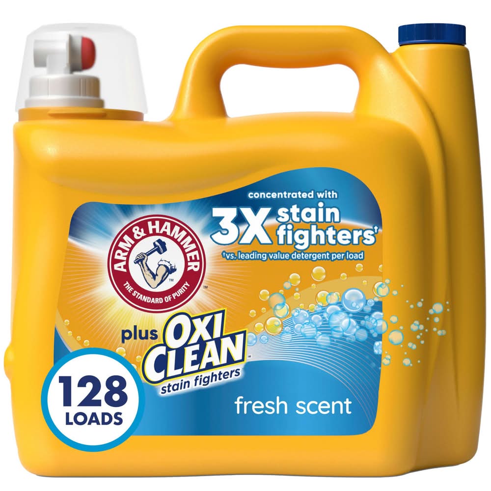 Arm & Hammer Plus Oxiclean Stain Fighters Liquid Laundry Detergent Loads 128, Fresh (166.5 fl oz)