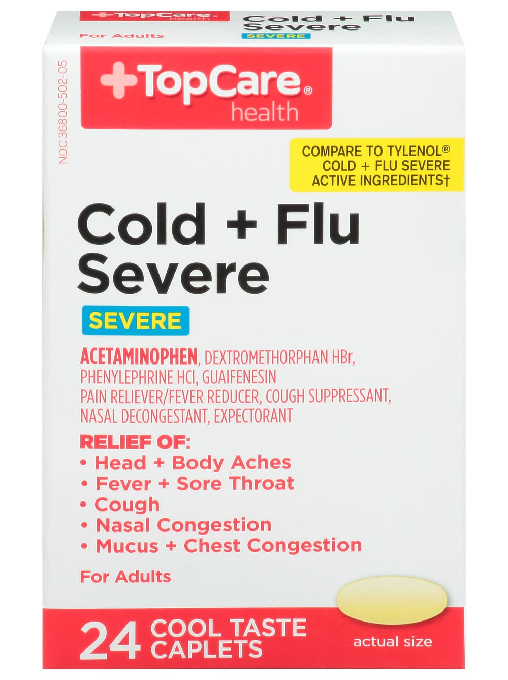 TopCare Severe Cold & Flu Caplets For Adults (24 ct)