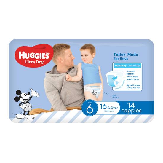 Huggies Ultra Dry Nappies Boys Size 6 Junior (14 Pack) 16kg