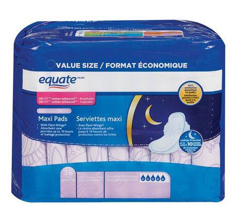 Equate Overnight Extra Heavy Flow Maxi Pads with Flexi-Wings®, 36 count  pack 