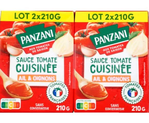 Panzani Sauce Tomate Cuisinee Ail Et Oignons Les 2 Briques De 210G
