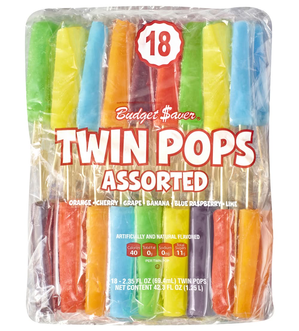 Budget Saver Twin Pops, Assorted (18 x 2.35 fl oz)