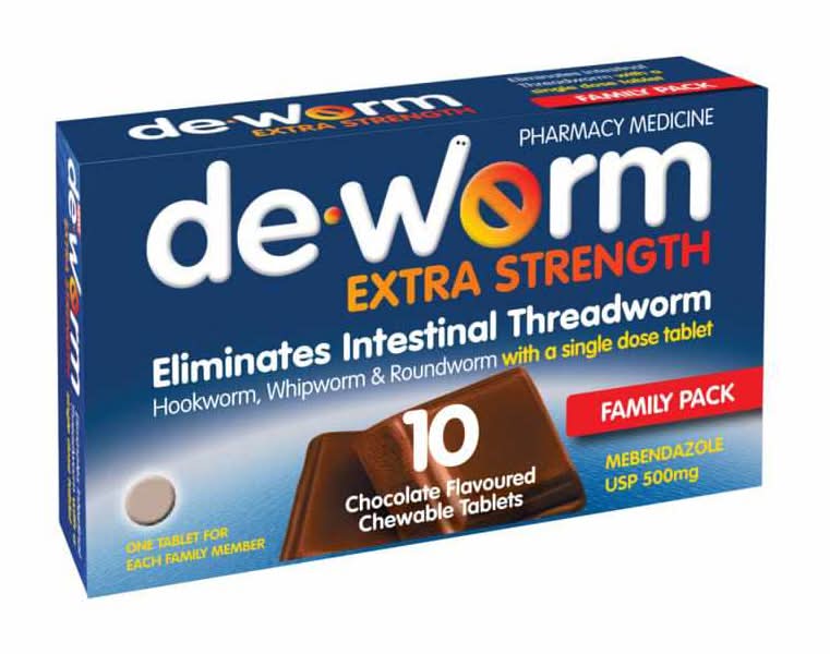 De-Worm Extra Strength Chocolate 500mg Family Pack Tablets 10s