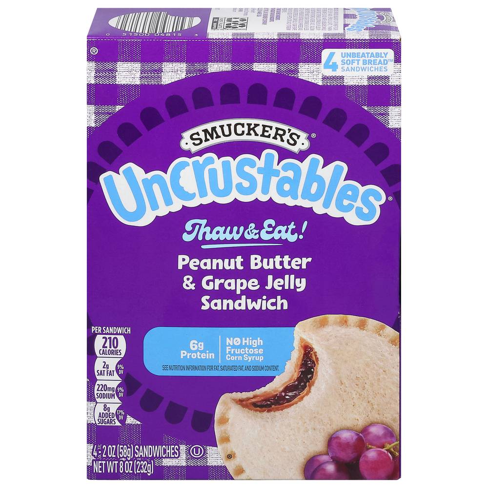 Smucker's Uncrustables Jelly Sandwich, Peanut Butter and Grape (8 oz)