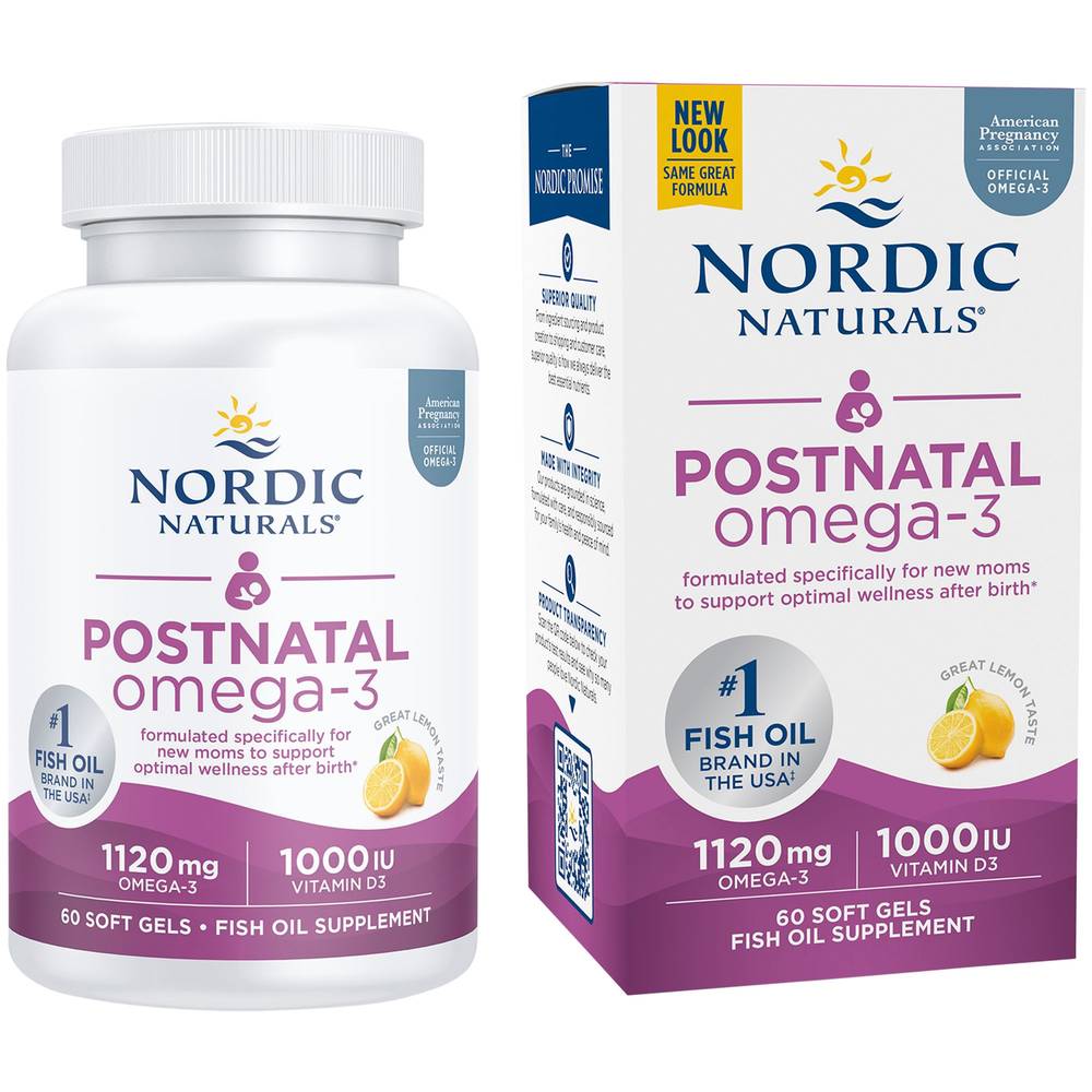 Postnatal Omega-3 - 1,120 Mg Omega-3S + 1,000 Iu Vitamin D3 - Lemon (60 Softgels)
