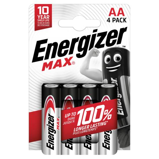 Energizer Max Aa Batteries, Alkaline, 4 pack