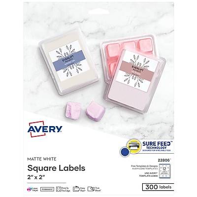 Avery Print-To-The-Edge Laser/Inkjet Square Labels, 2 x 2" (300 ct)