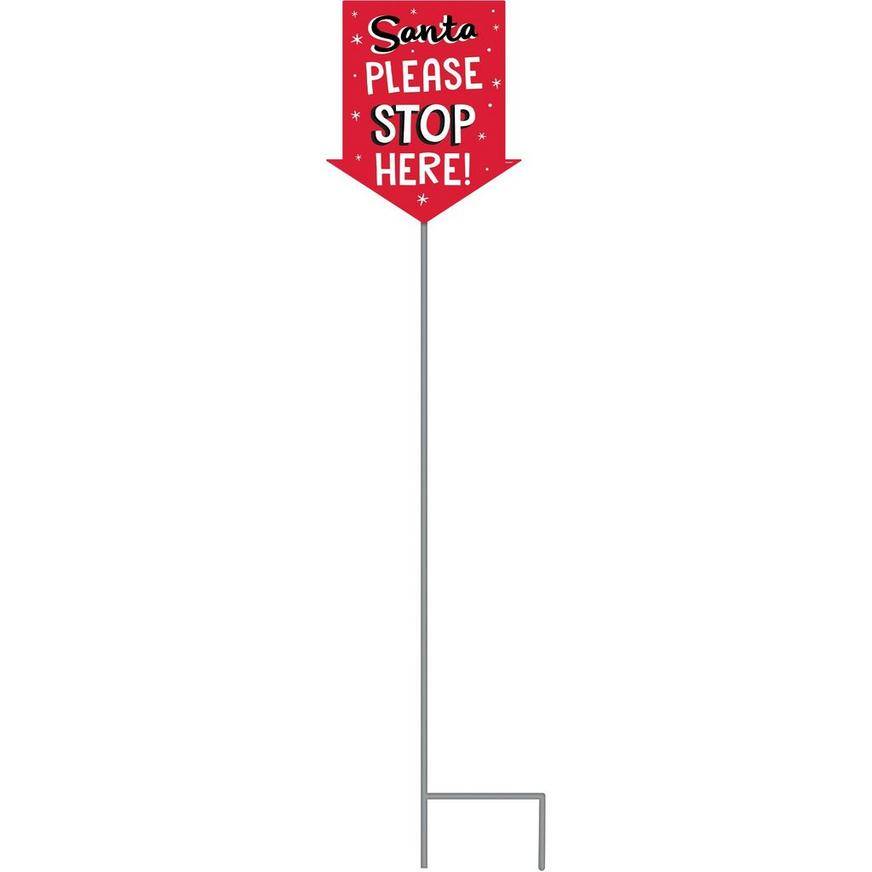 Santa Stop Here Metal Yard Stake, 11.8in x 36in