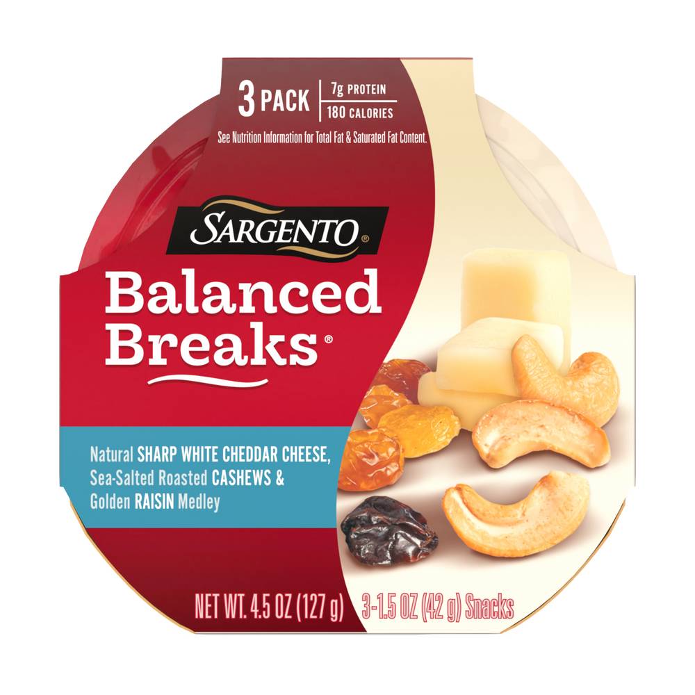 Sargento Balanced Breaks Sharp White Cheddar Cheese Sea-Salted Cashews & Golden Raisin Snacks (4.5 oz)