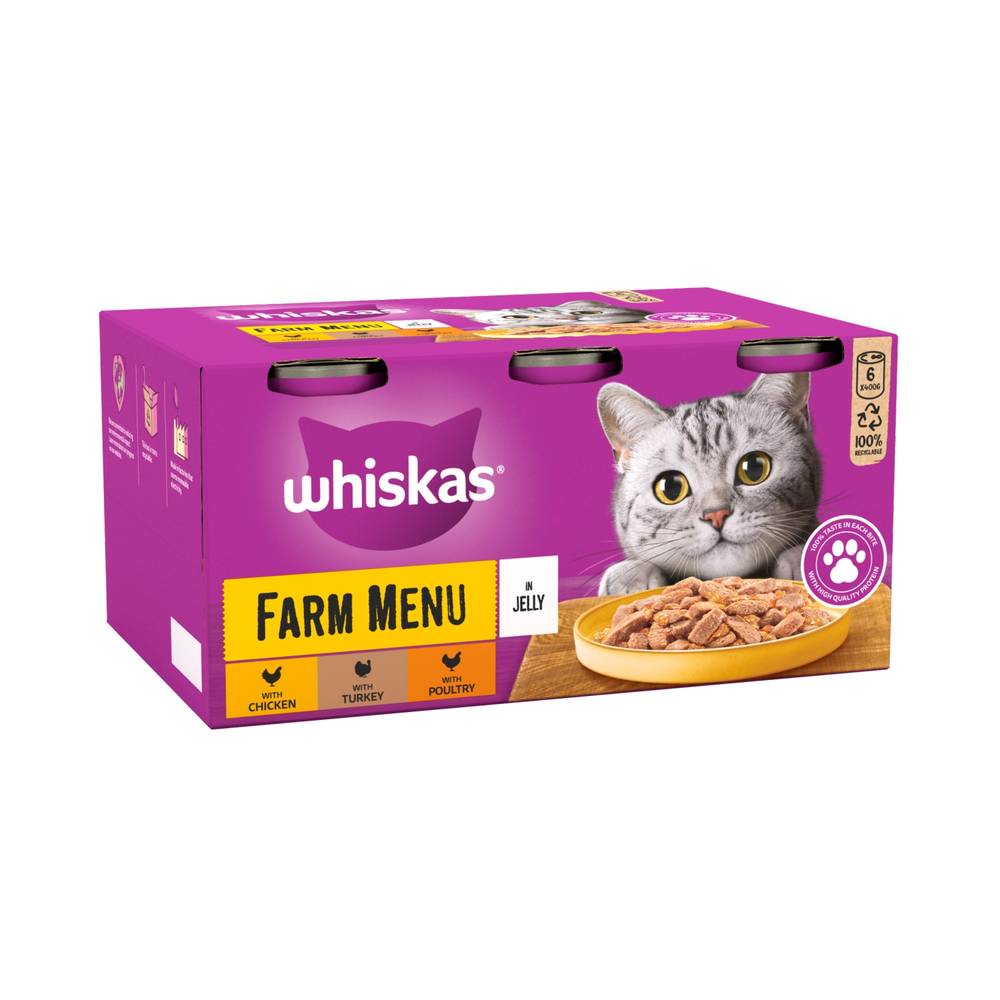 Whiskas Farm Menu Adult Wet Cat Food in Jelly Tin (6 x 400g)