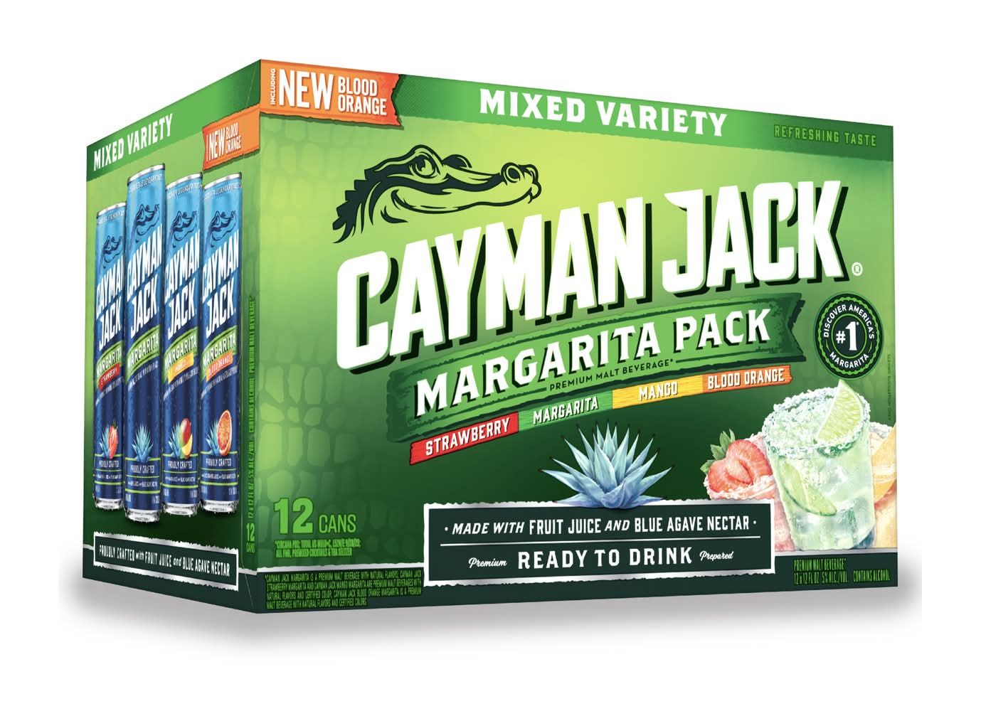 Cayman Jack Premium Malt Beverage Variety pack, Mango-Watermelon-Margarita-Strawberry (12 x 12 fl oz)