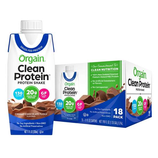 Orgain Clean Protein Chocolate Shake (18 ct, 11 fl oz)