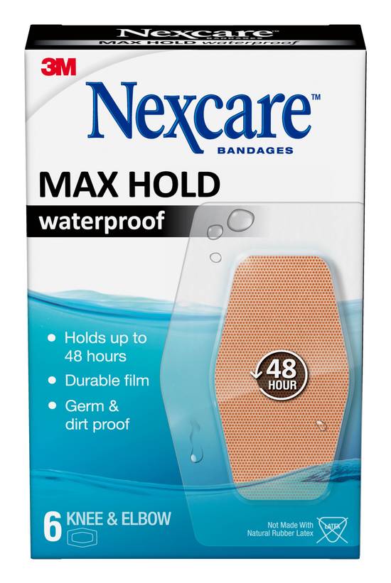 Nexcare Waterproof Bandages, Knee & Elbow, 2.38 in x 3.5 in - 6 ct