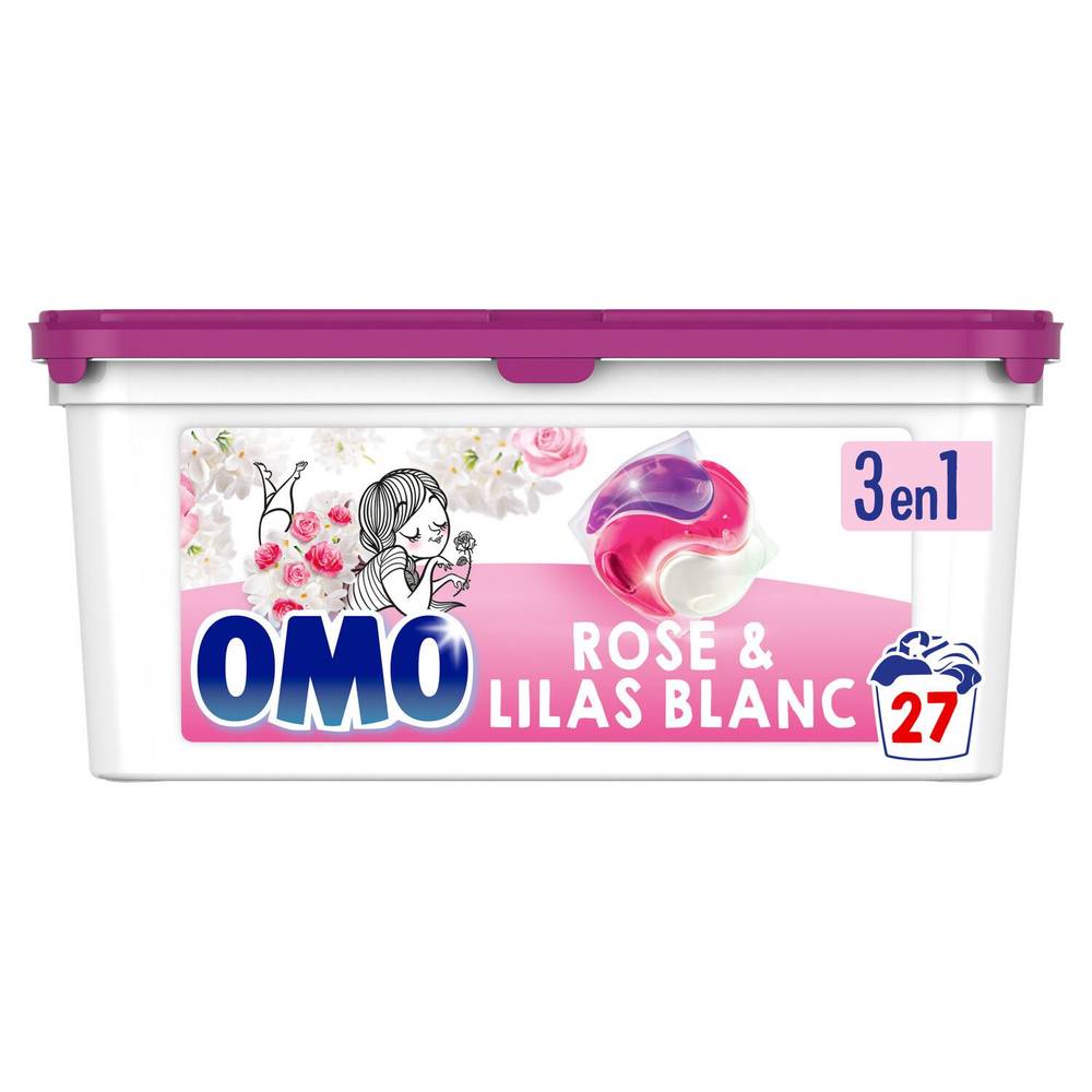 Omo - Lessive capsule 3en1 rosir de plaisir rose et lilas blanc 27 Lavages