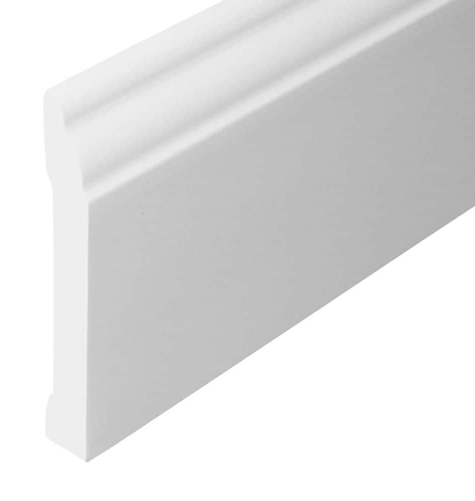 Royal Mouldings 5523 7/16 In. X 3 1/4 In. X 96 In. Colonial Finished Pvc White Baseboard Moulding (1-Piece − 8 Total Linear Feet)