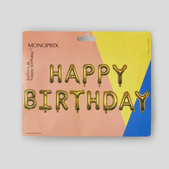 Monoprix Maison - Ballons joyeux anniversaire avec paille (30 cm/or)