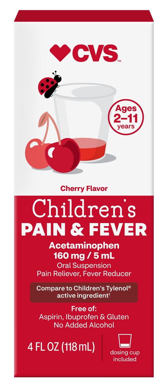 CVS Health Children's Pain & Fever Oral Suspension Acetaminophen 160 mg, Cherry (4 fl oz)