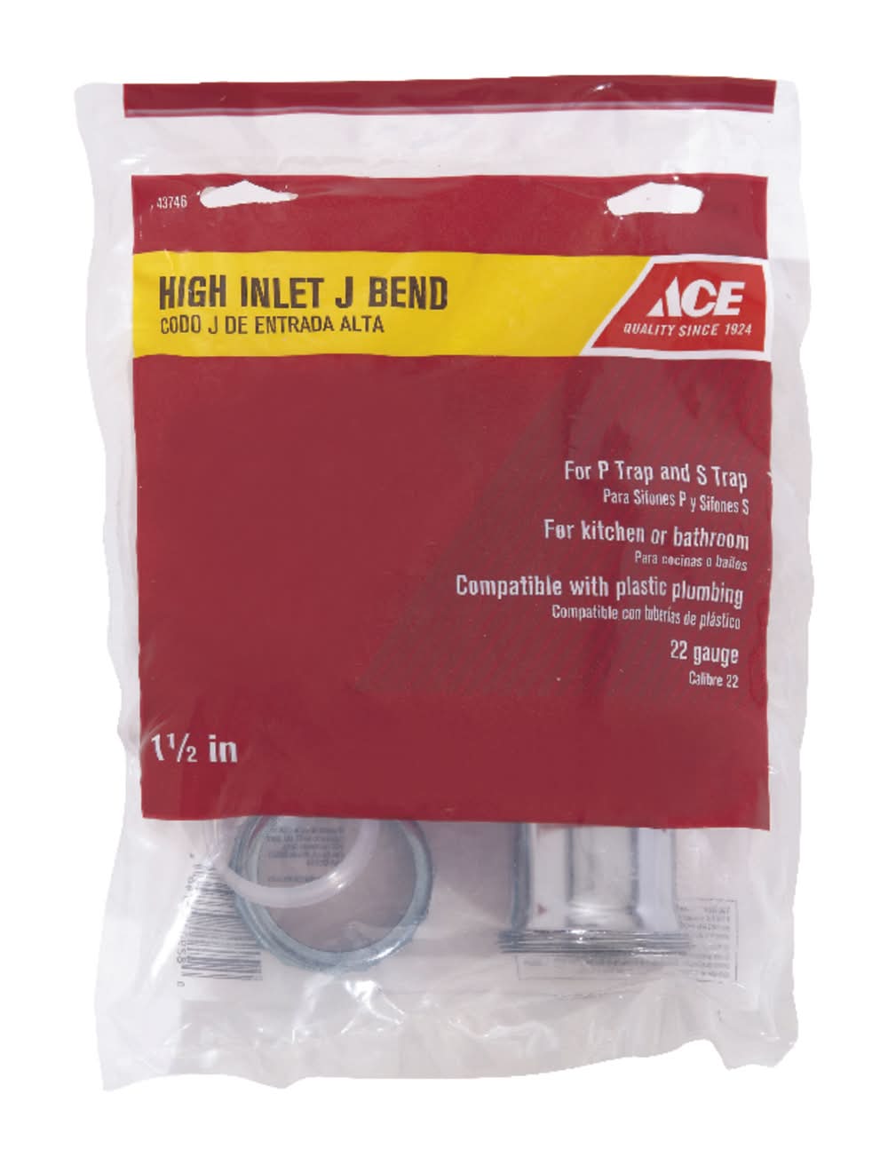 Ace 1-1/2 In. D Chrome Plated Brass J Bend