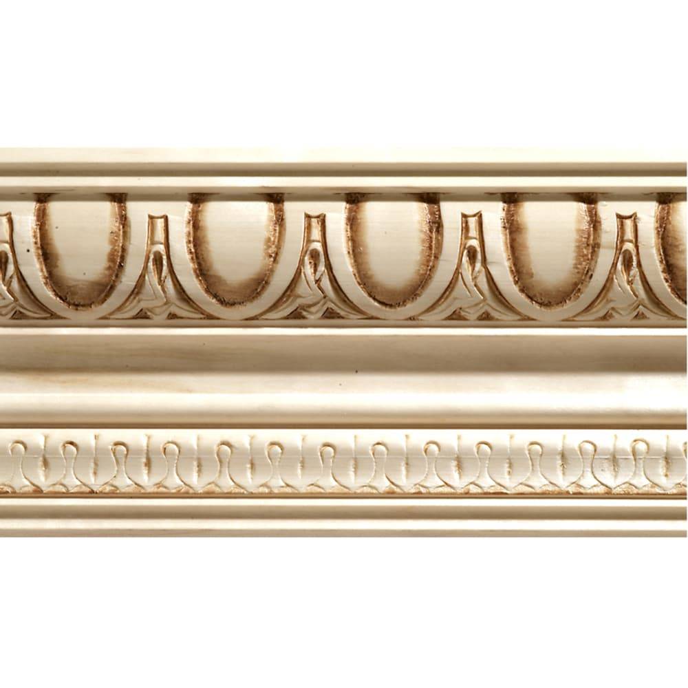 Ornamental Mouldings 4-in x 8-ft White Hardwood Finished Egg and Dart 1687A Crown Moulding | 1687A-8FTWHW