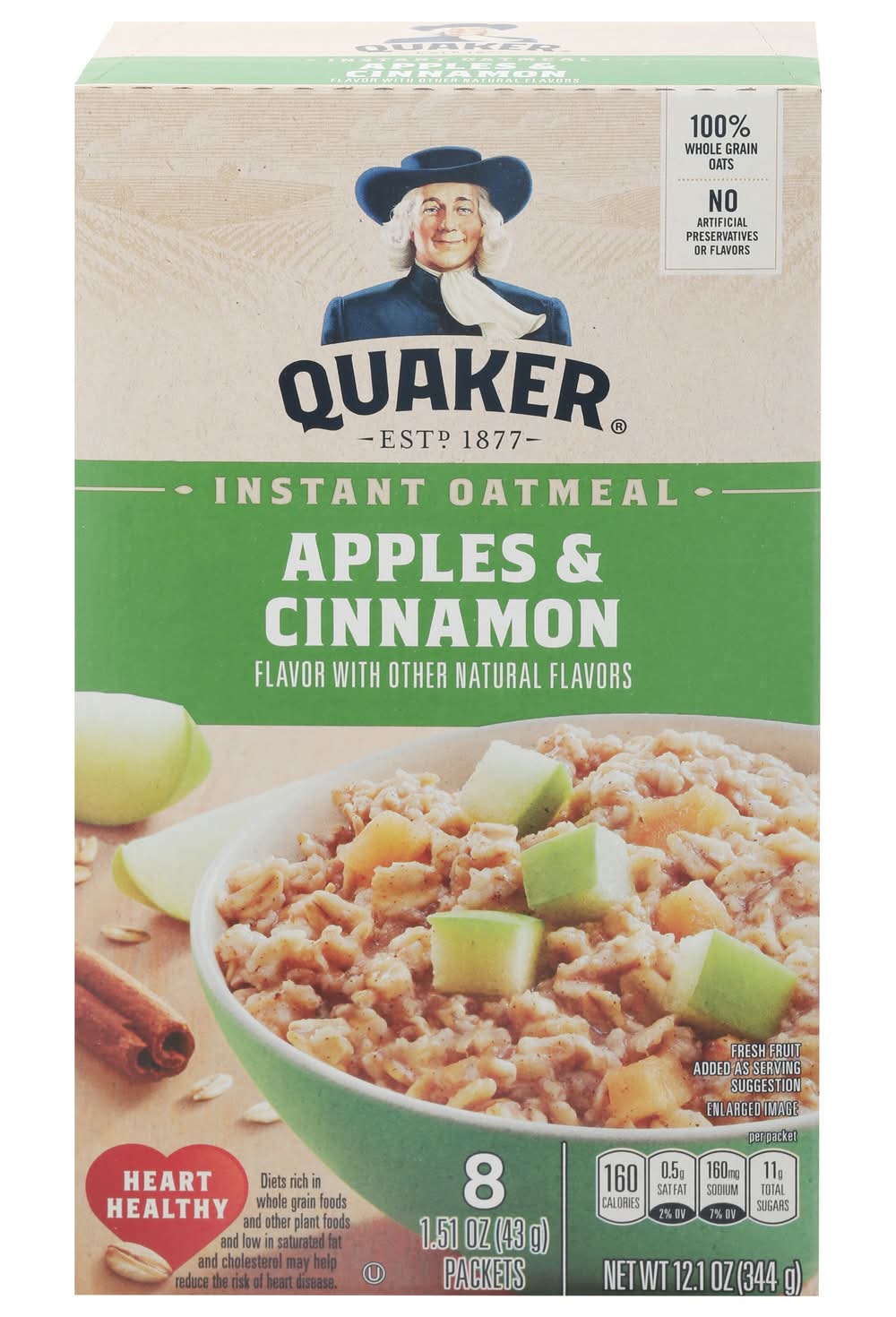 Quaker Instant Oatmeal, Apple & Cinnamon (8 x 1.51 oz)