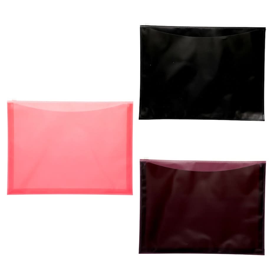 Jot Protective Document Pouches With Zipper Closures, Assorted (3 ct)