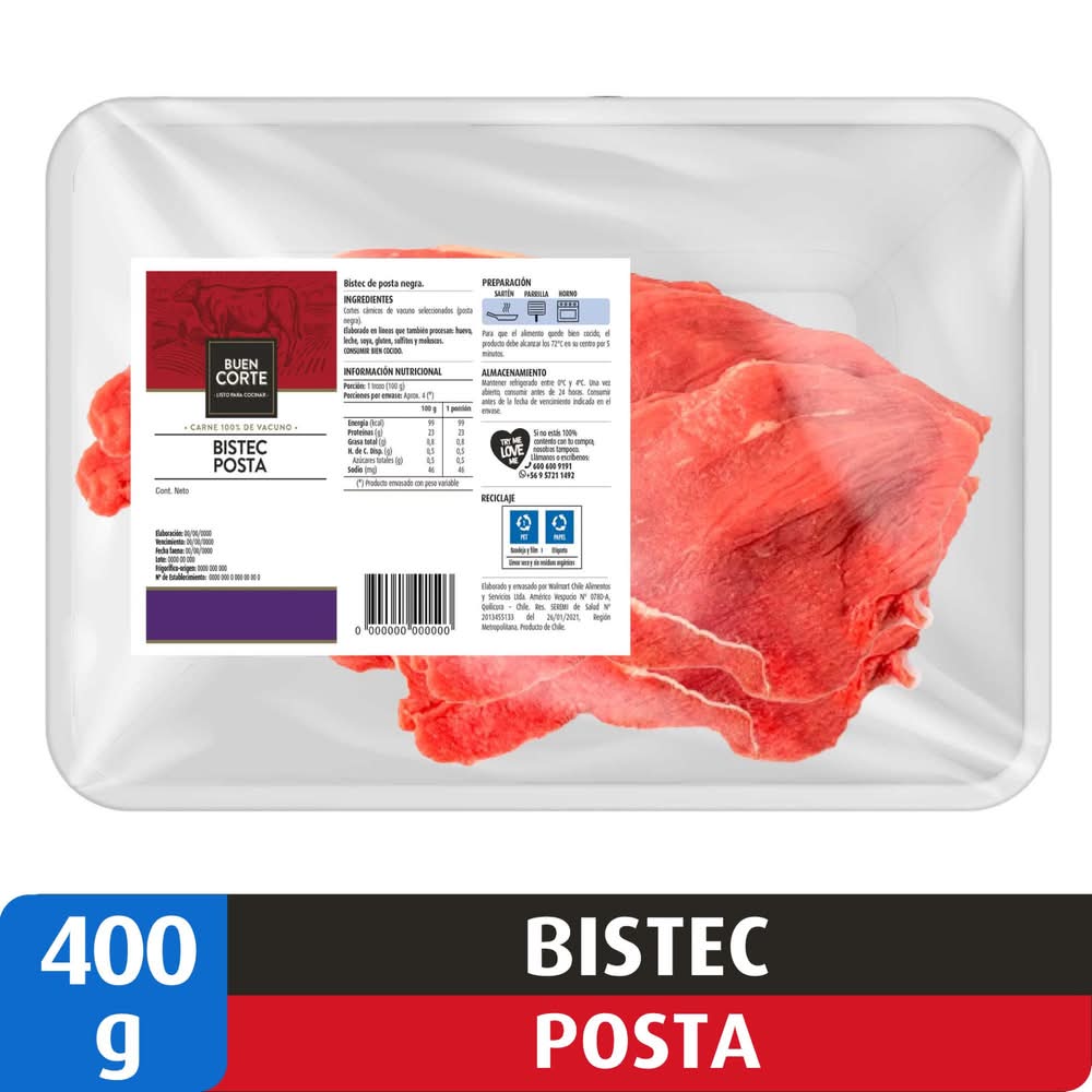 Buen Corte · Bistec de posta negra 100% de vacuno (400 g)