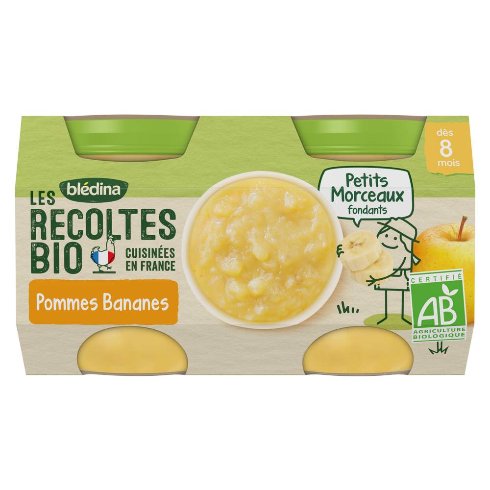 Blédina - Les recoltes bio compote de pommes bananes pour bébé dès 8 mois (2 pièces)