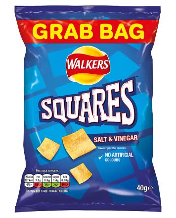 Walkers Salt & Vinegar, Squares Potato Snack Crisps Grab Bag (40g)