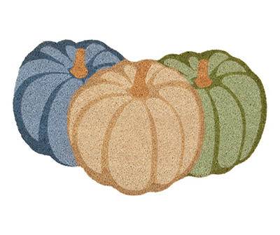 Harvest Home Blue & Green Pumpkins Shaped Coir Doormat