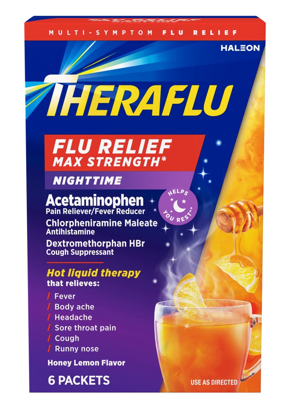 Theraflu Nighttime Max Strength Honey Lemon Multi-Symptom Flu Relief (1.15 lbs)
