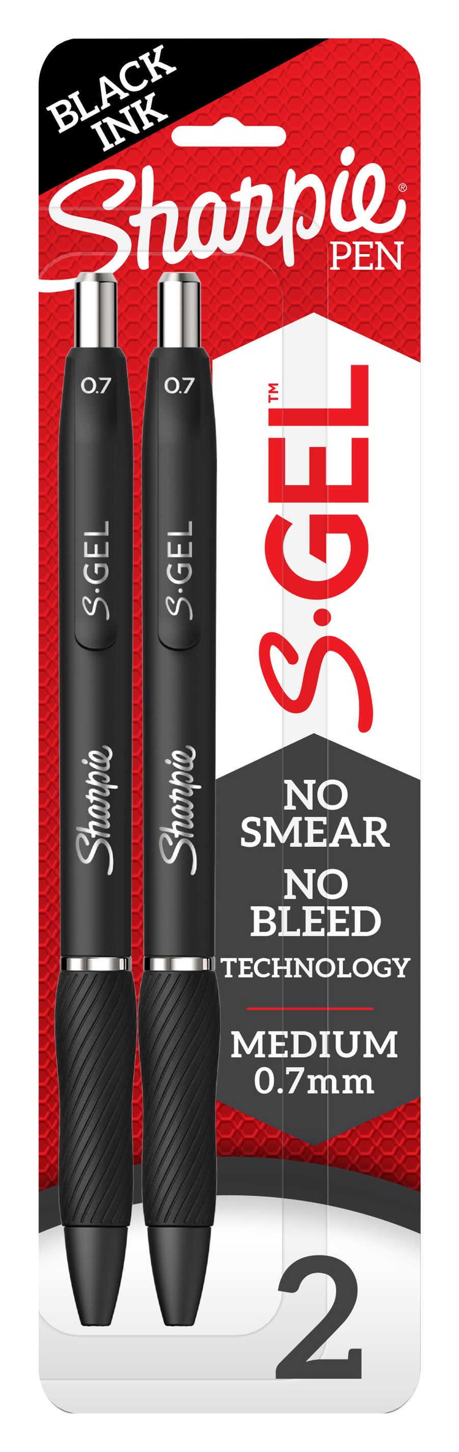 Sharpie S-Gel Black Pens 0.7mm, 0.7mm-Medium, Black (2 pack)