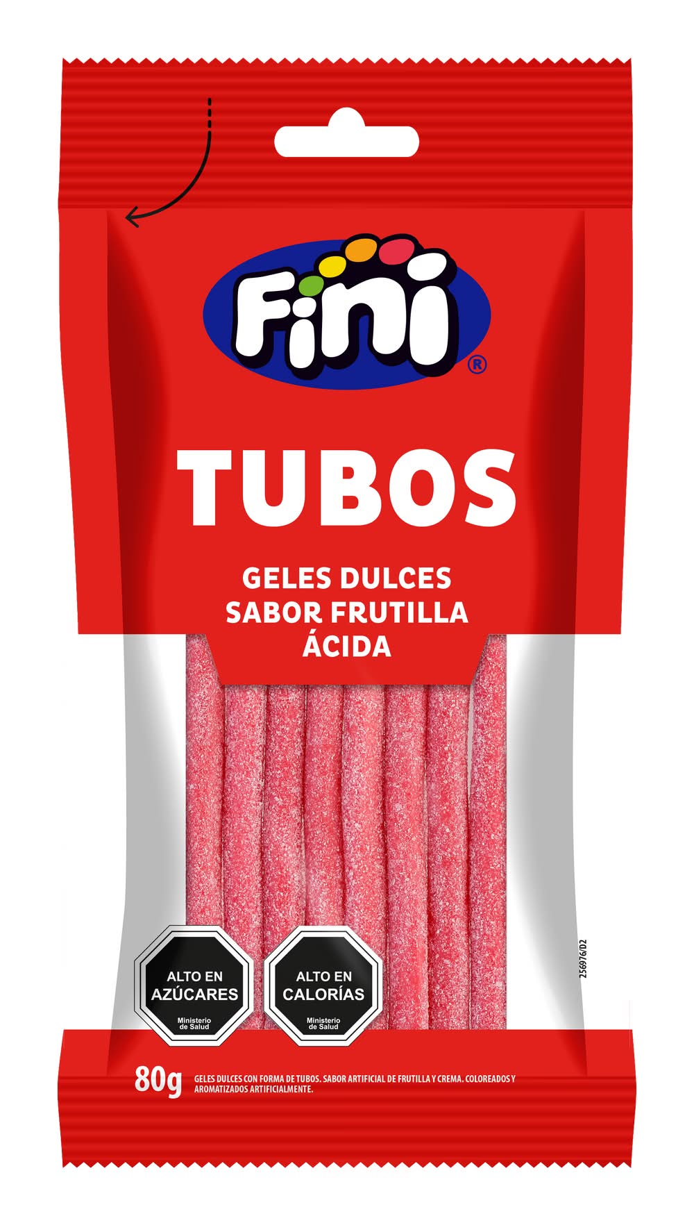 Fini · Tubos geles dulces - Frutilla Ácida-Crema (80 g)