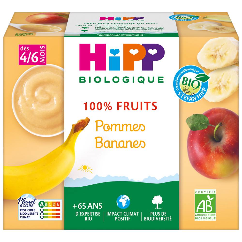 Hipp - Compote infantile bio 100% fruits pomme banane dès 4 mois (4 pièces)