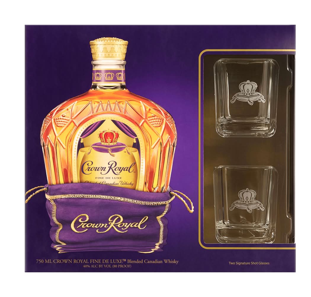 Crown Royal Fine De Luxe Blended Canadian Whisky, 750 ml Bottle With Two Signature Shot Glasses (750 ml)