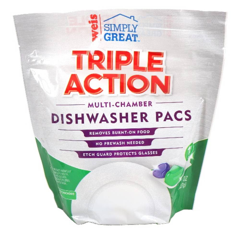 Weis Simply Great Dish Detergent Triple Action Muti-Chamber Dishwasher Pacs 18CT
