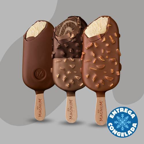 1 Magnum Clasica + 1 Magnum Chocolate con Chile + 1 Magnum Almendras