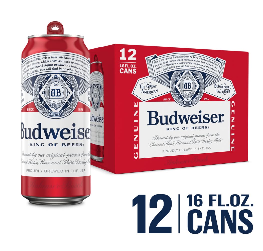 Budweiser American Style Lager Beer (12 x 16 fl oz)