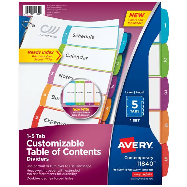 Avery Ready Index Multicolor Table Of Contents Dividers