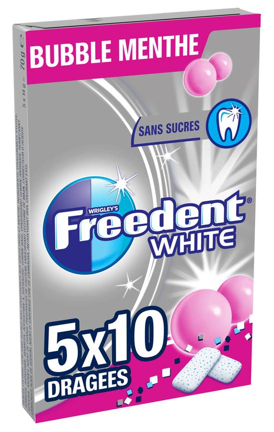 Freedent - Chewing gum sans sucre bubble menthe white (5 pièces