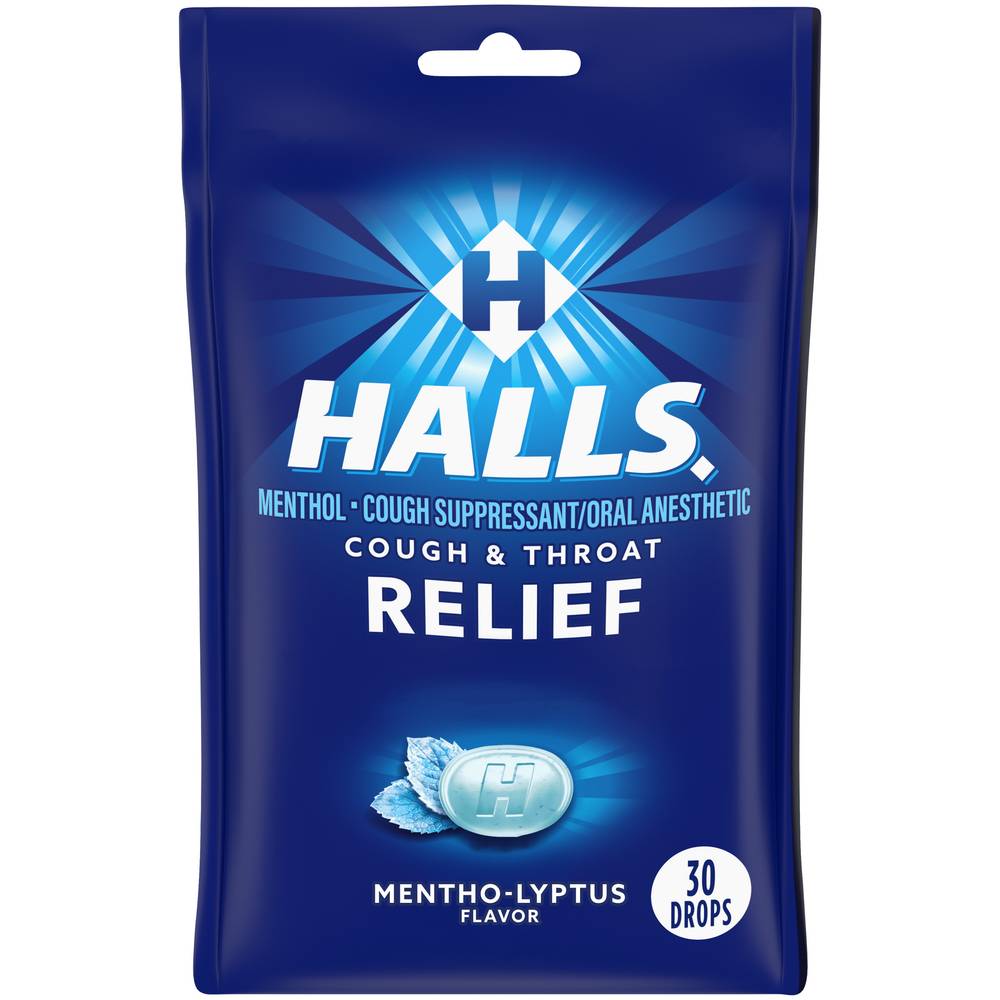 Halls Cough Throat Relief Drops, Mentho-Lyptus (30 ct)